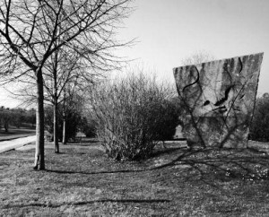 Ettore de Conciliis sculpted the image of an angel into one of large standing stones in the Park of Peace in Rome, Italy.